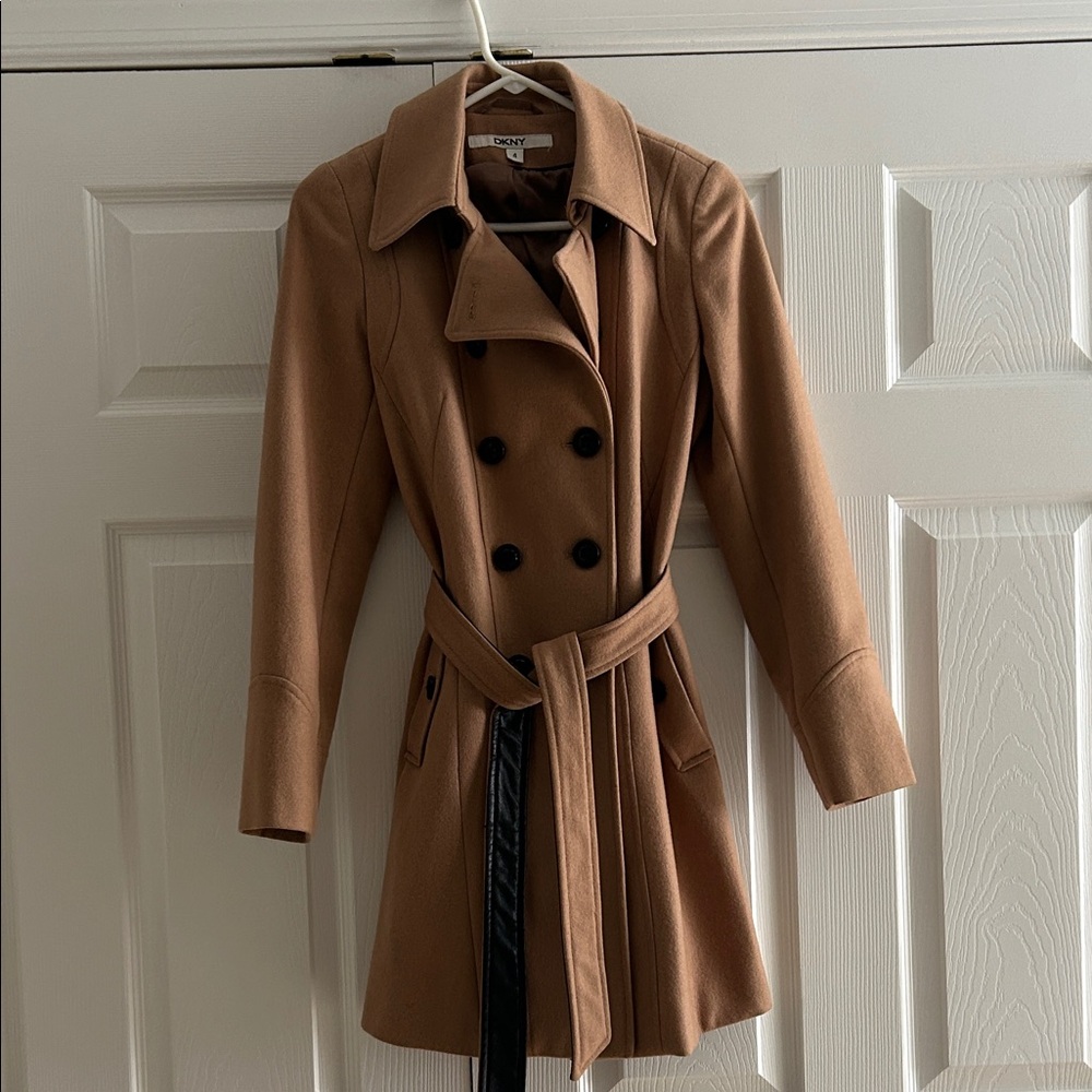 Calvin Klein Camel Trench Style Wool/Polyester Winter Coat